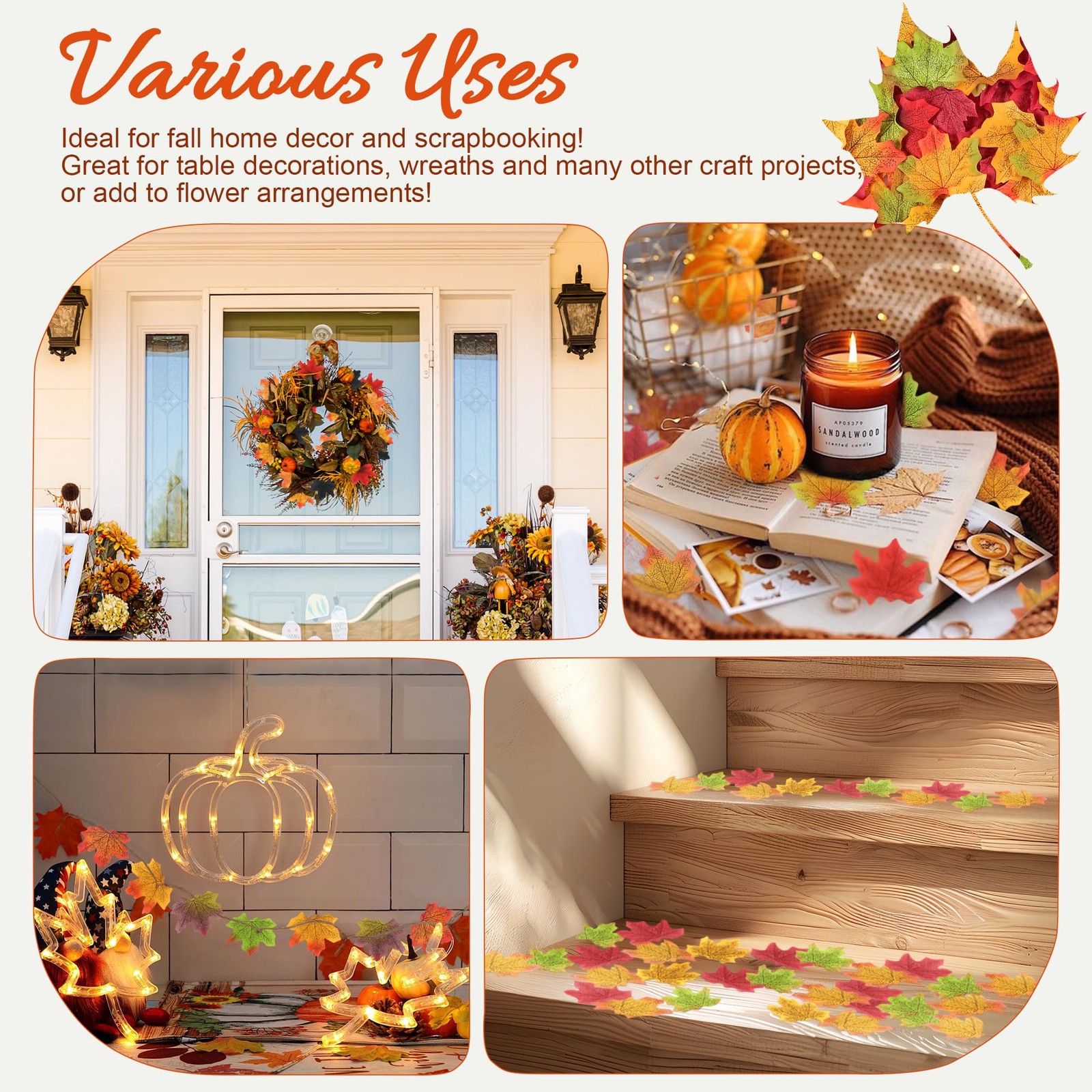 400 PCS Fall Leaves 3.15 Inch Faux Maple Autumn Decor Thanksgiving Crafts