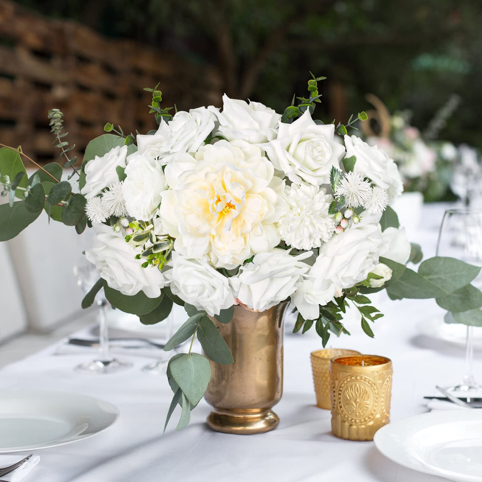 White Artificial Flowers Combo Silk Mix Peony Rose Hydrangea Daisy Fake Flowe…