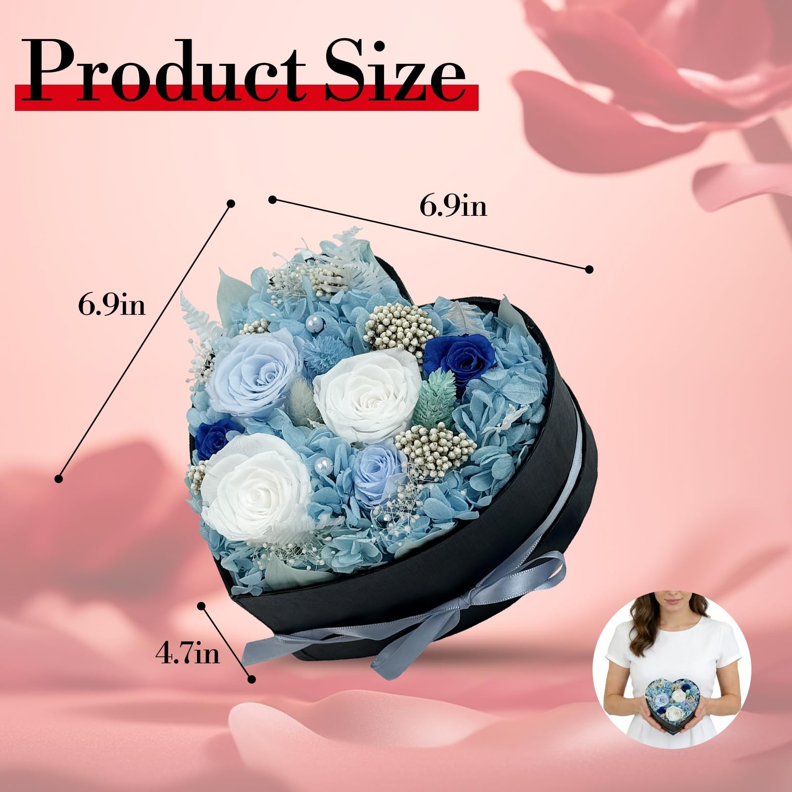 Preserved Roses Heart Shape Box Forever Flowers MulticolorBlue Valentines
