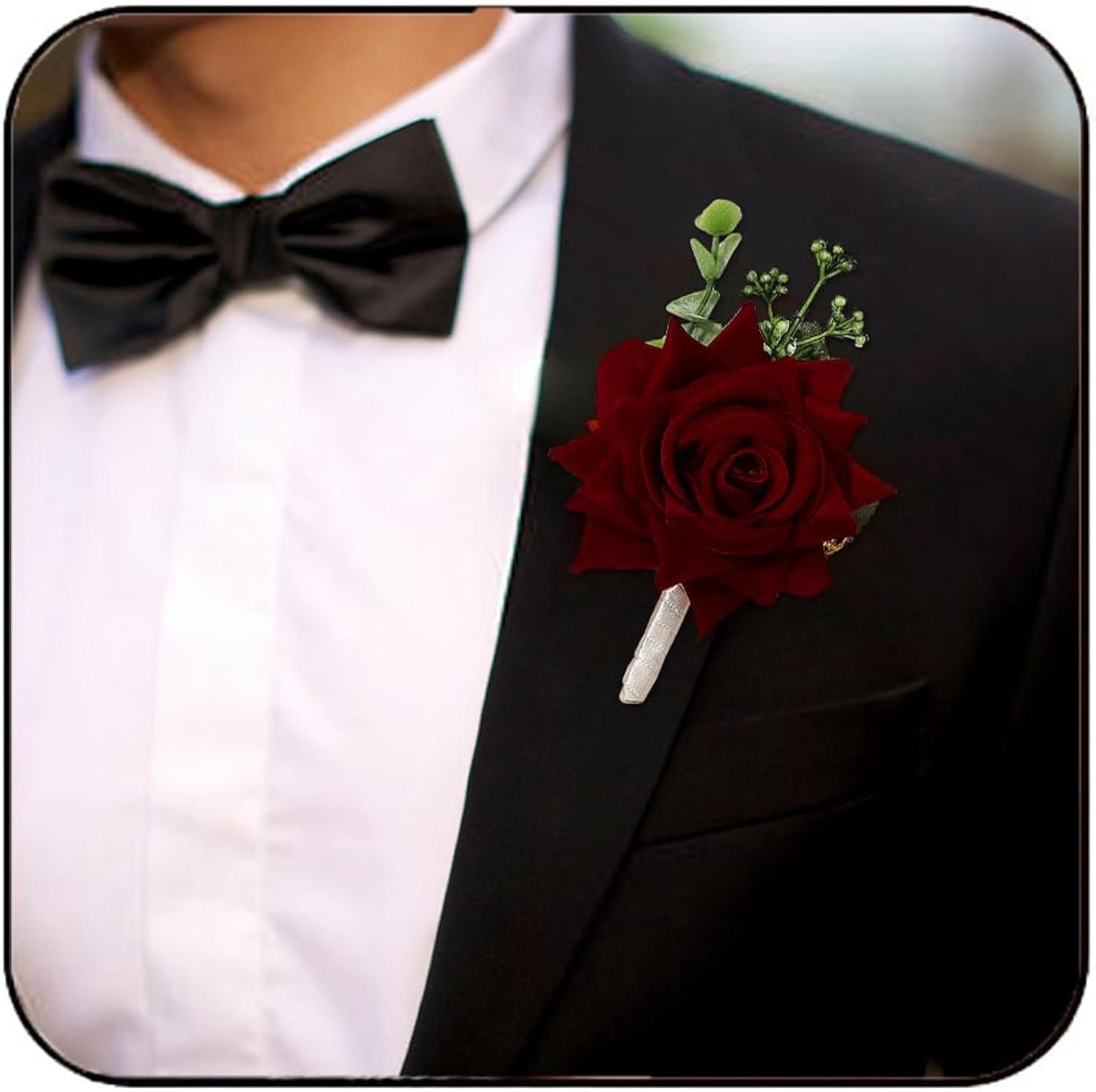 Wedding Maroon Red Rose Boutonniere Groom Flower Pin for Men’s Suit Party Prom