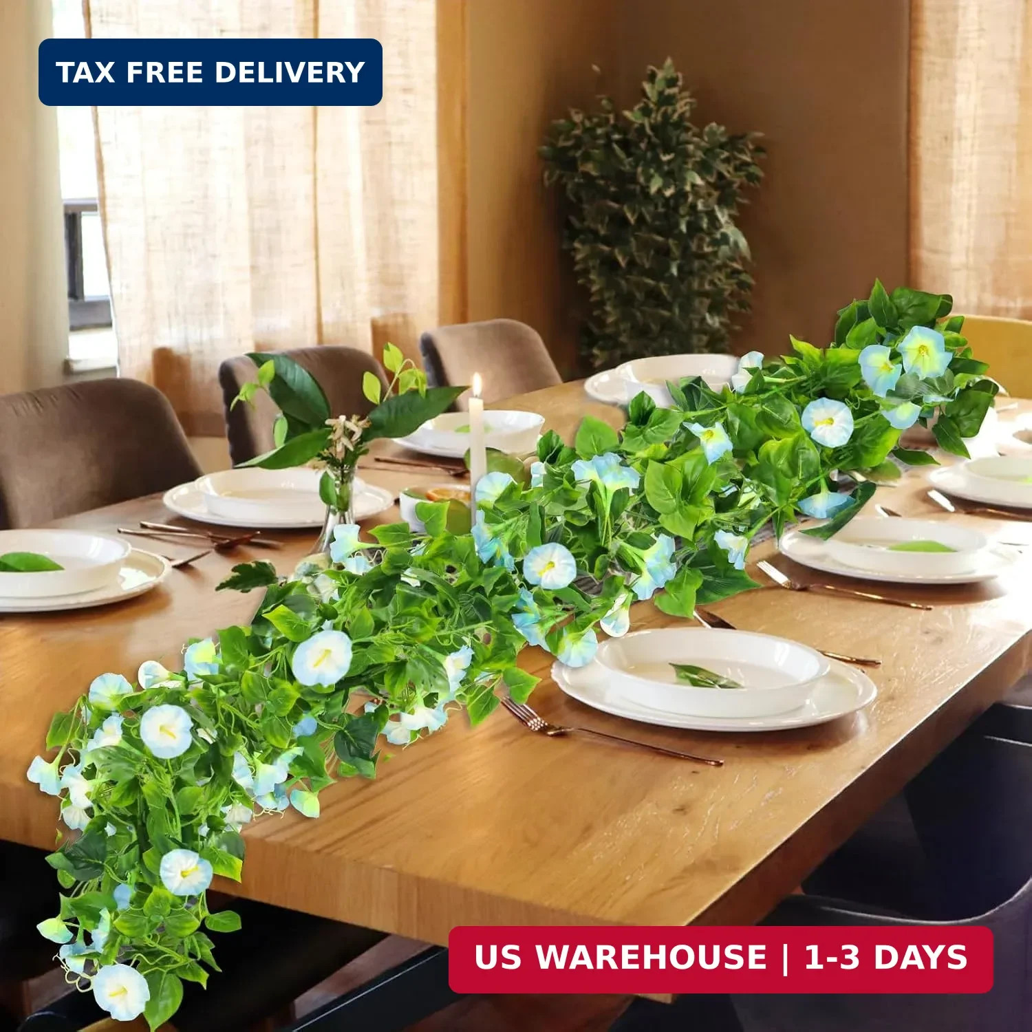 AirSun Artificial Morning Glory Flower Vines, 2pcs 15Feet Hanging Plants Silk Ga