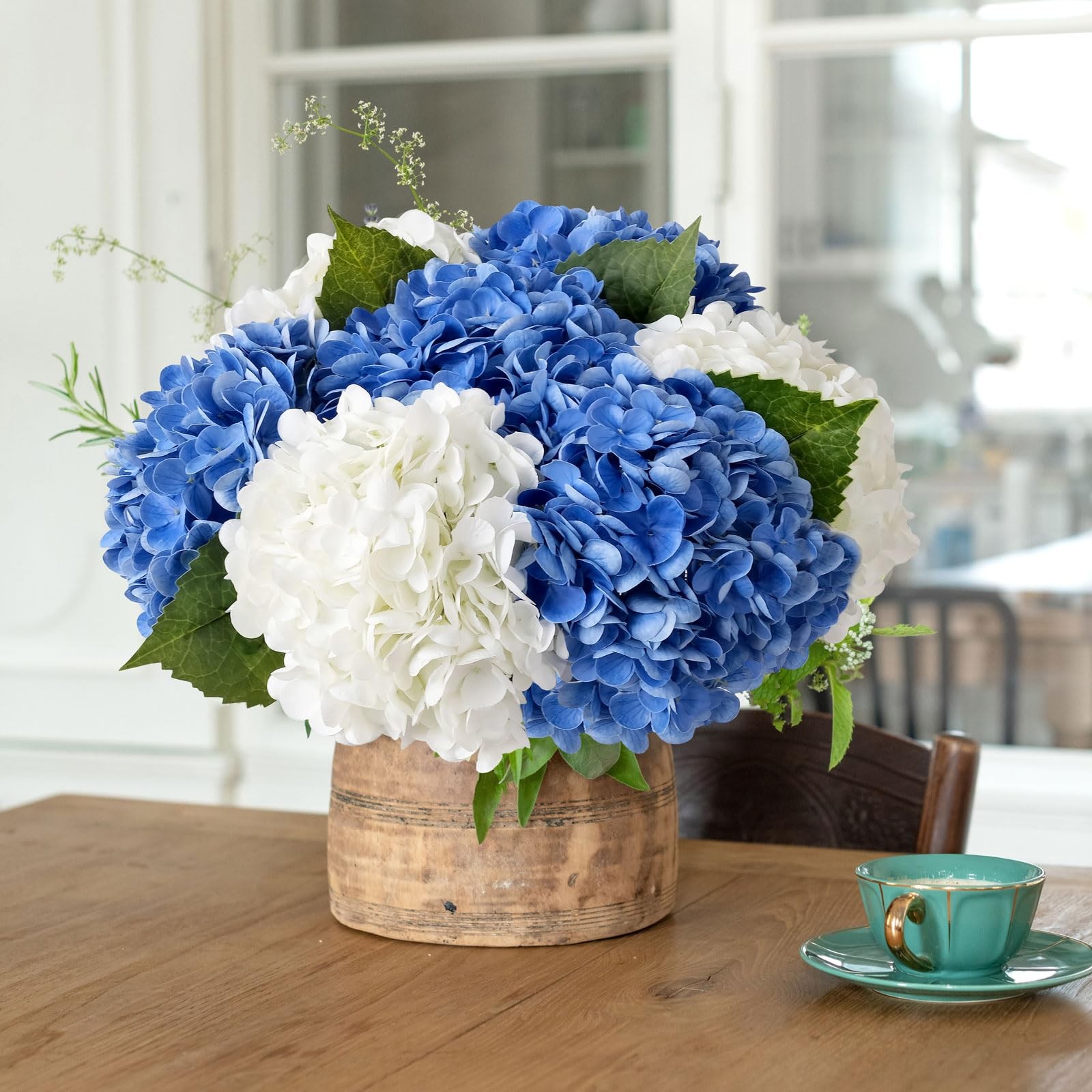 3 PCS Dark Blue Hydrangea Real Touch Artificial Flowers 21” Latex Large Hydr…