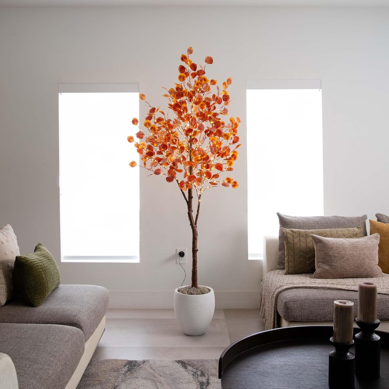 6FT Pre-Lit Faux Eucalyptus Tree with 300 LED Lights for Fall Décor