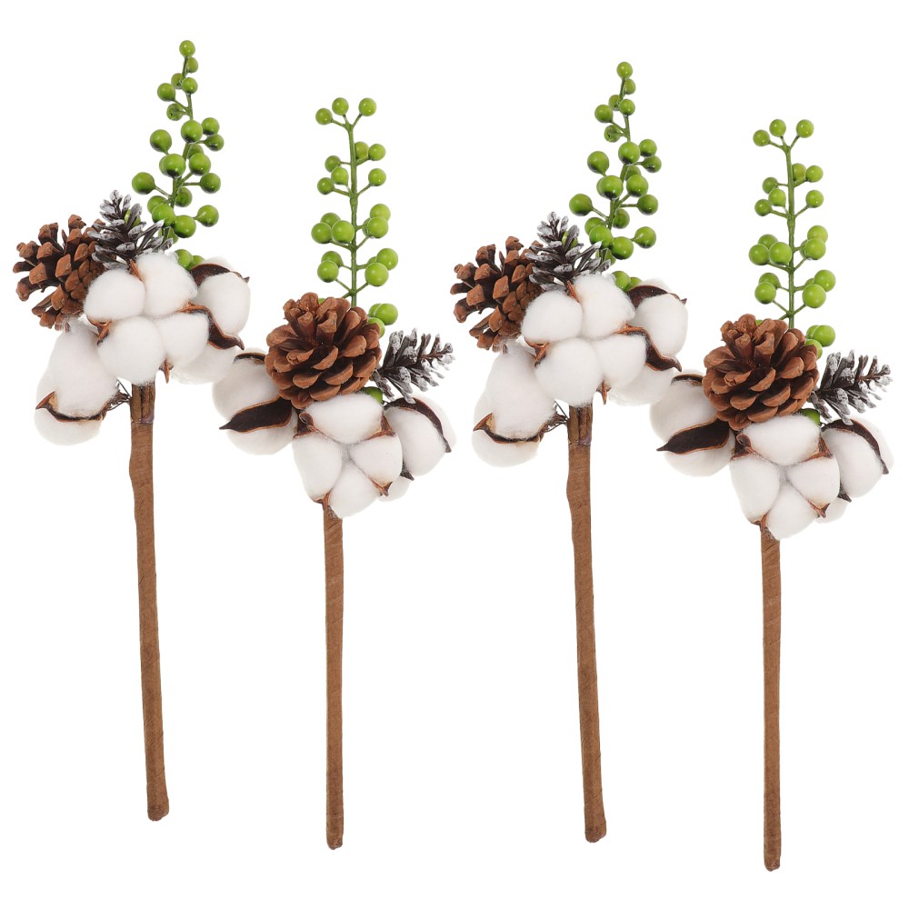4 Pcs Cotton Stems Decor Branches Bunch Artificial Flower Picks for DIY