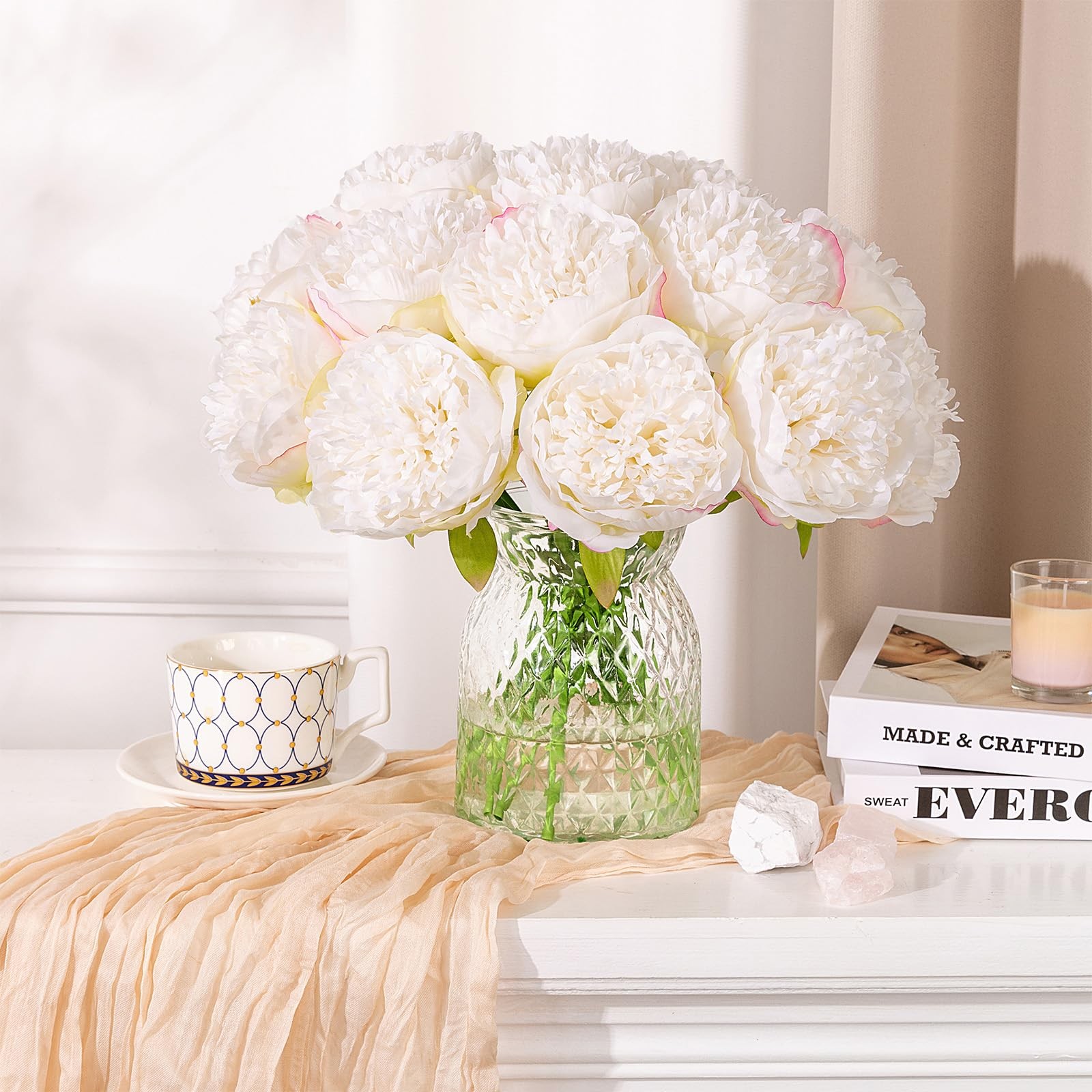 2 Bouquet 10 Heads Artificial Peony Silk Flower Leaf Home Office Wedding Part…