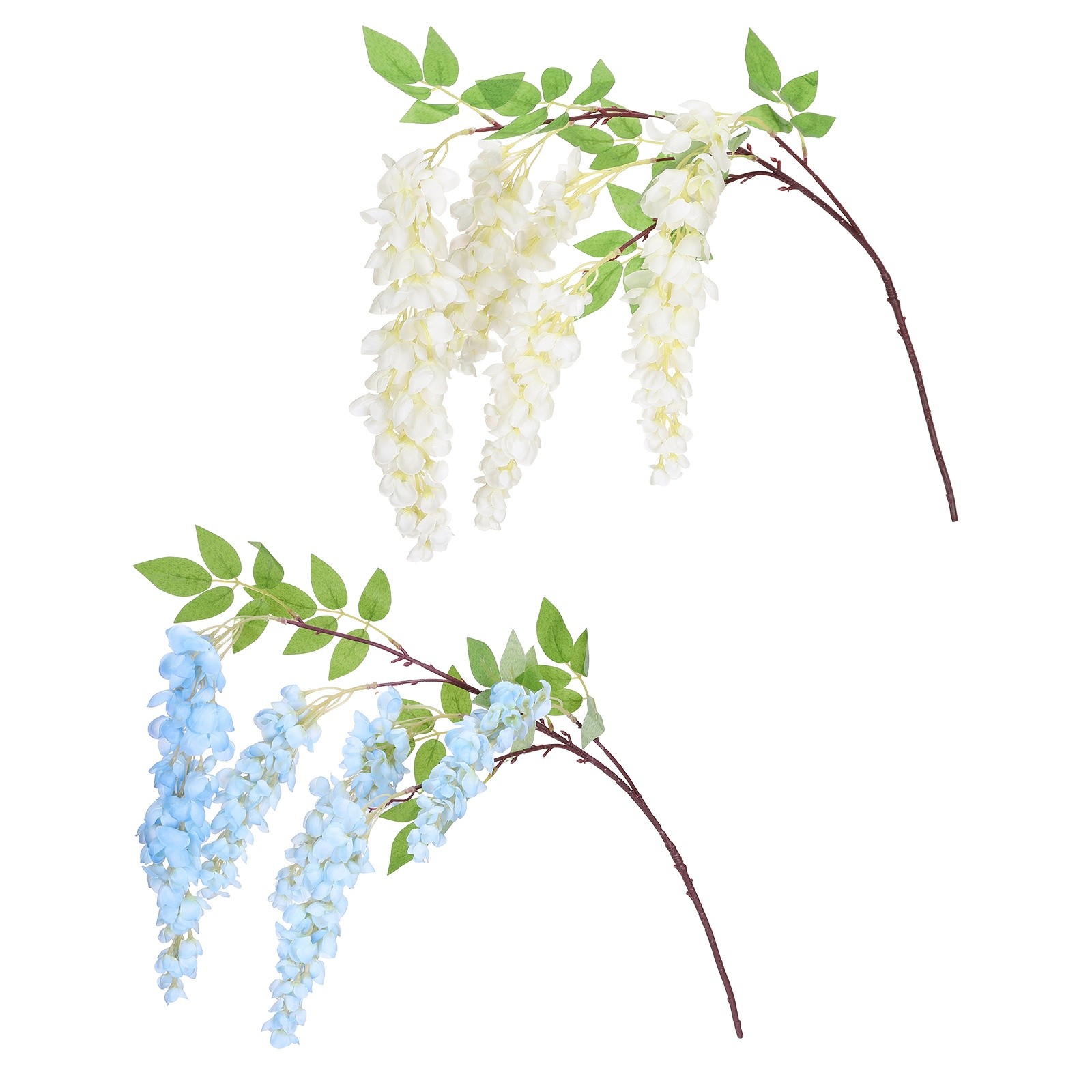 2 Pcs Artificial Wisteria Hanging Flowers 3.9 ft Fake Hanging Floral White/Blue