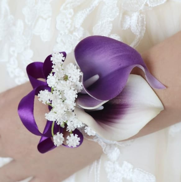 2 Set Purple Artificial Flower Calla Lily Flowers Corsage and Boutonniere for…