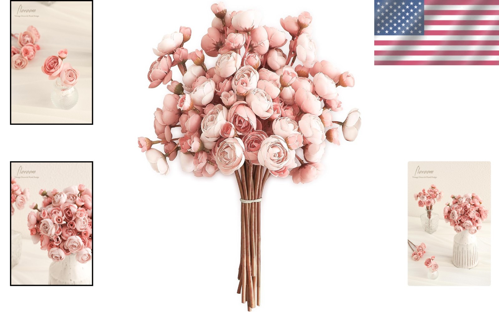 Artificial Flowers Ranunculus 18 Pcs Dusty Rose Faux Silk Mini Wedding Decor