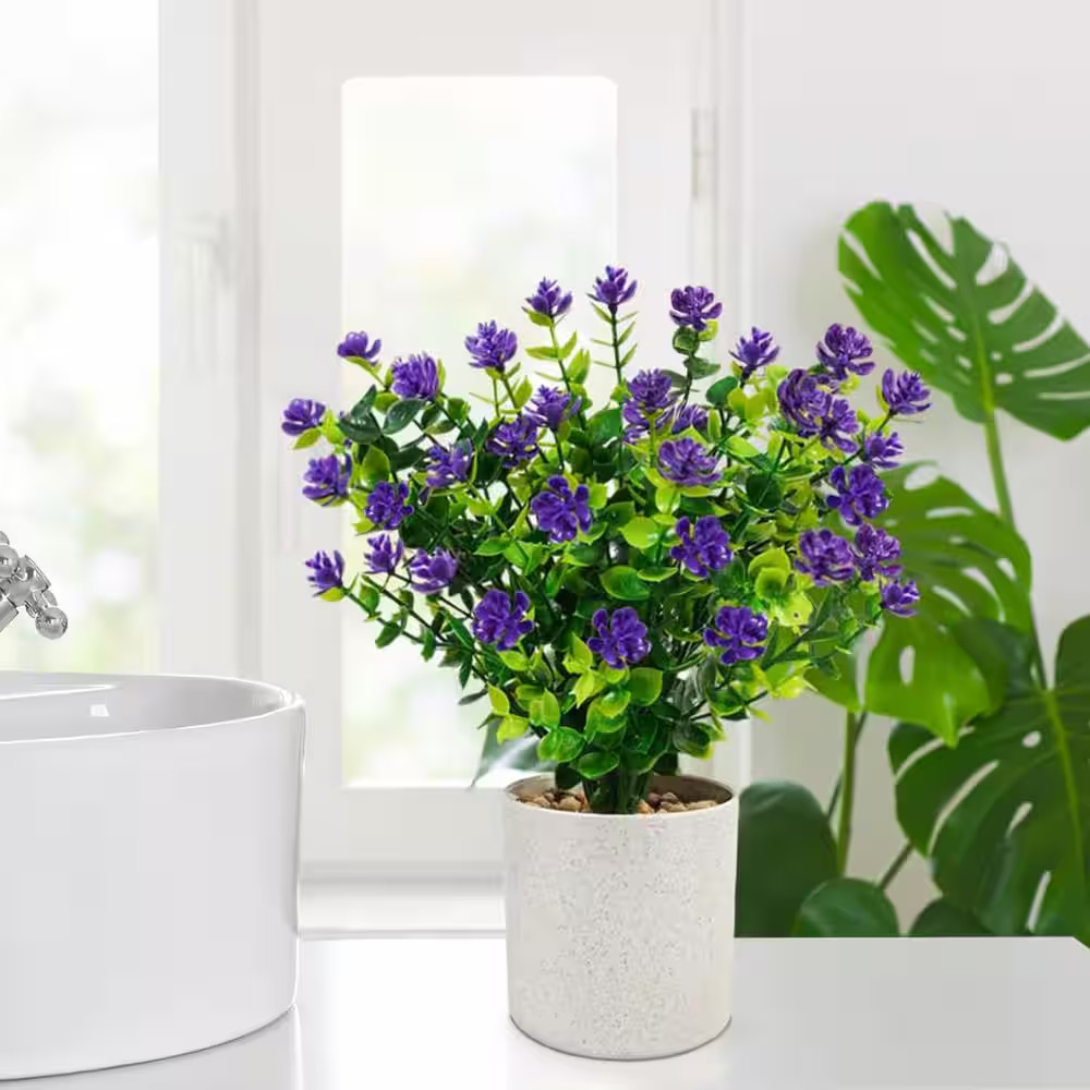 Small Artificial Potted Flowers Garden Statue, 4-Pack