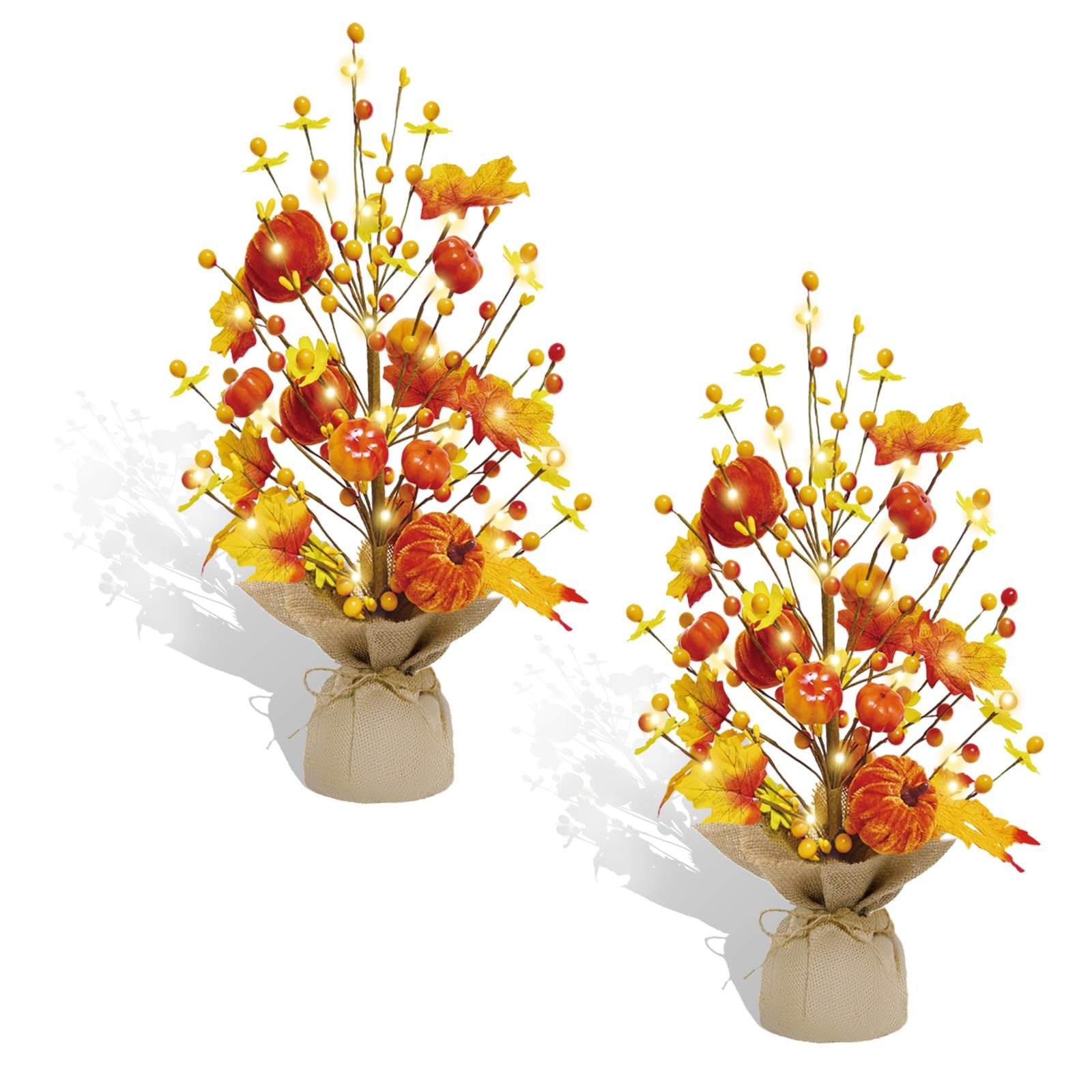 2 PCS Fall Decorations 18 Inch Tree Fake Pumpkin Berry Maple Leaves