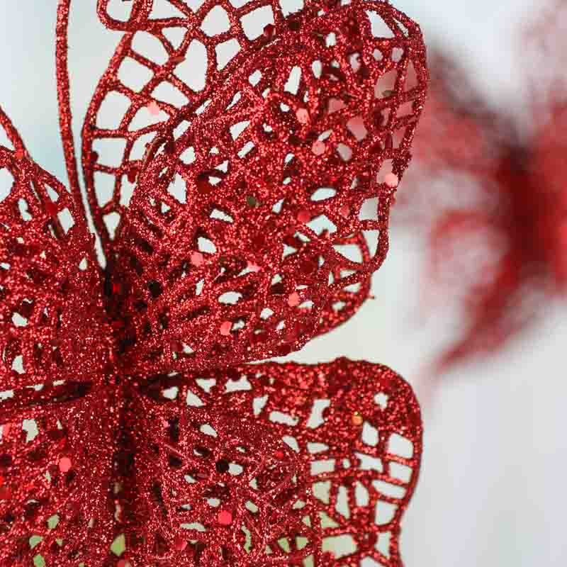 Pack of 18 Red Sparkling Mesh Artificial Butterfly 8-3/4″ Picks