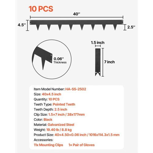 Galvanized Steel Landscape Edging, 10-Pack 40 x 4.5 Inch Metal Edging for Landsc