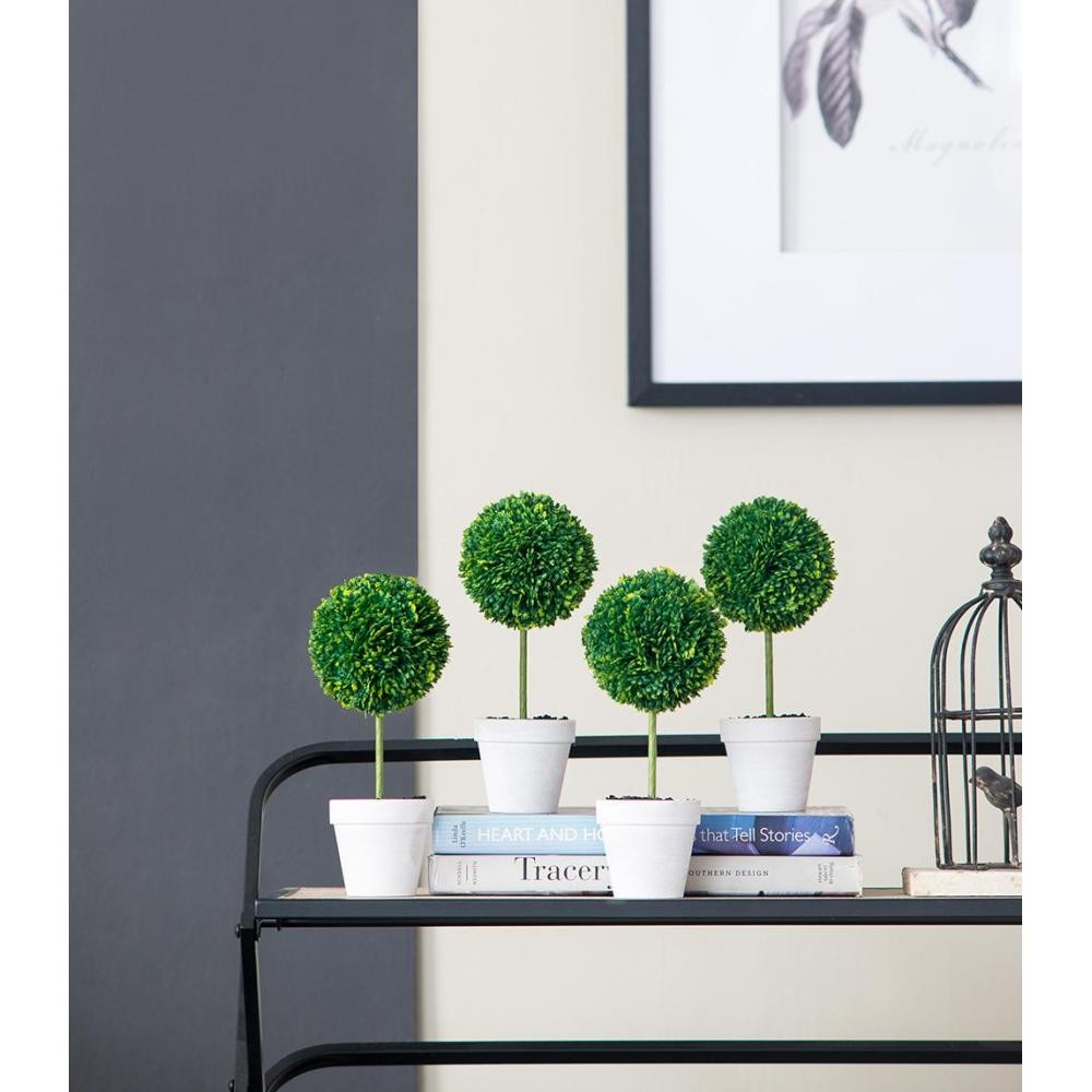 S/4 D3.5×9″ Faux Topiaries With Cream Pot