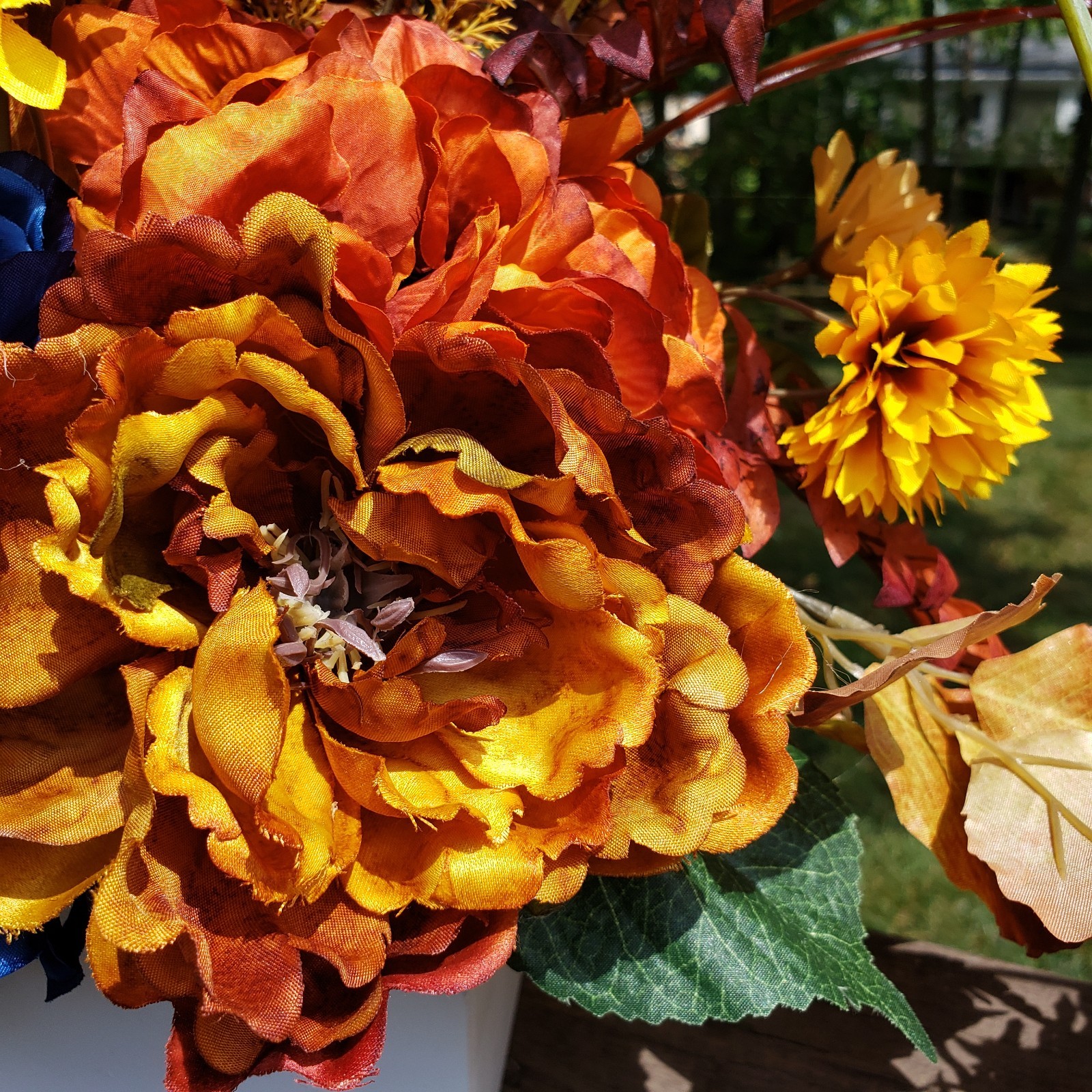 Set of 2 Large Fall Floral Arrangements, Blue Hydrangea Autumn Mantel Decor
