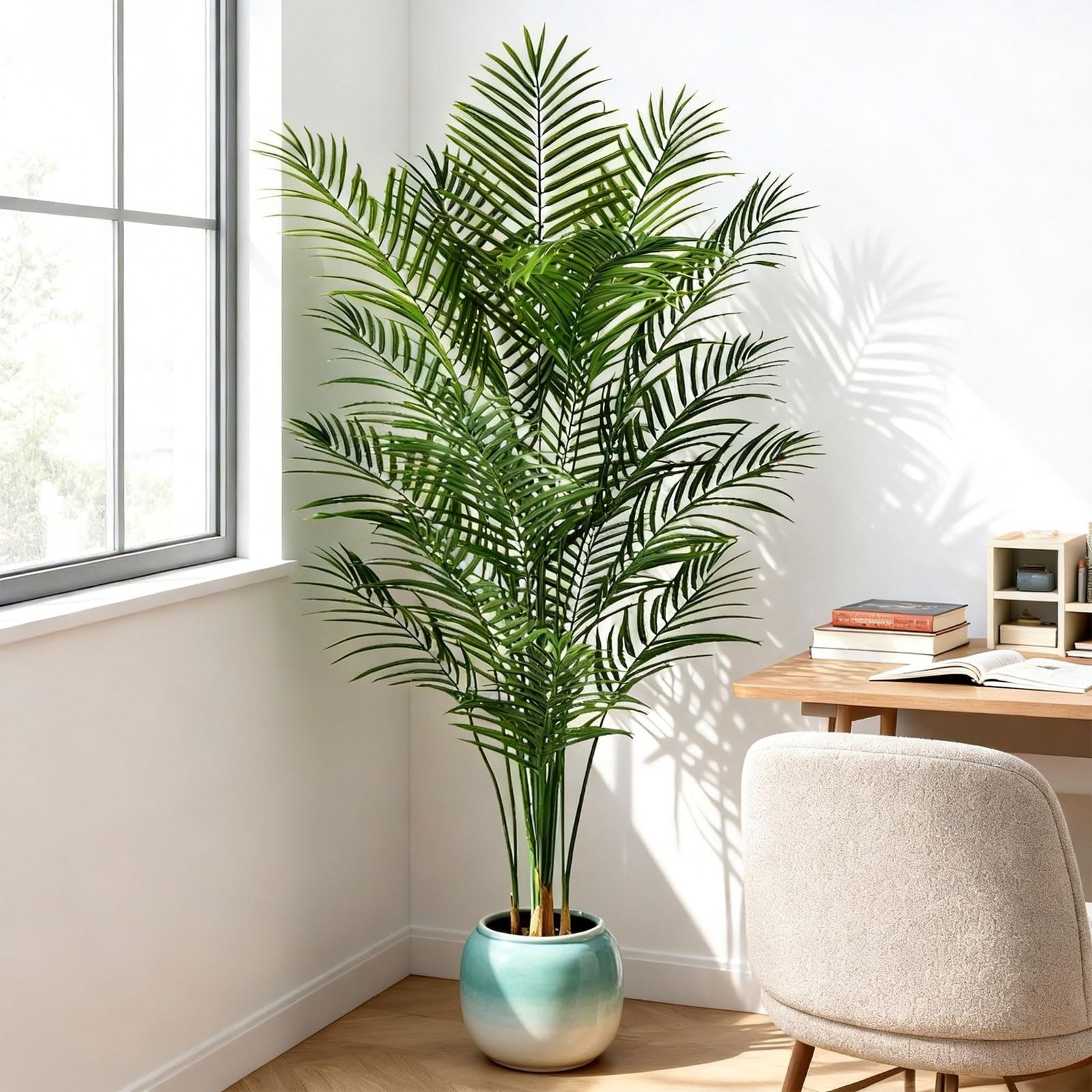 6ft Artificial Palm Tree Indoor, Large Fake Tropical Areca Palm with 18 Trunk…