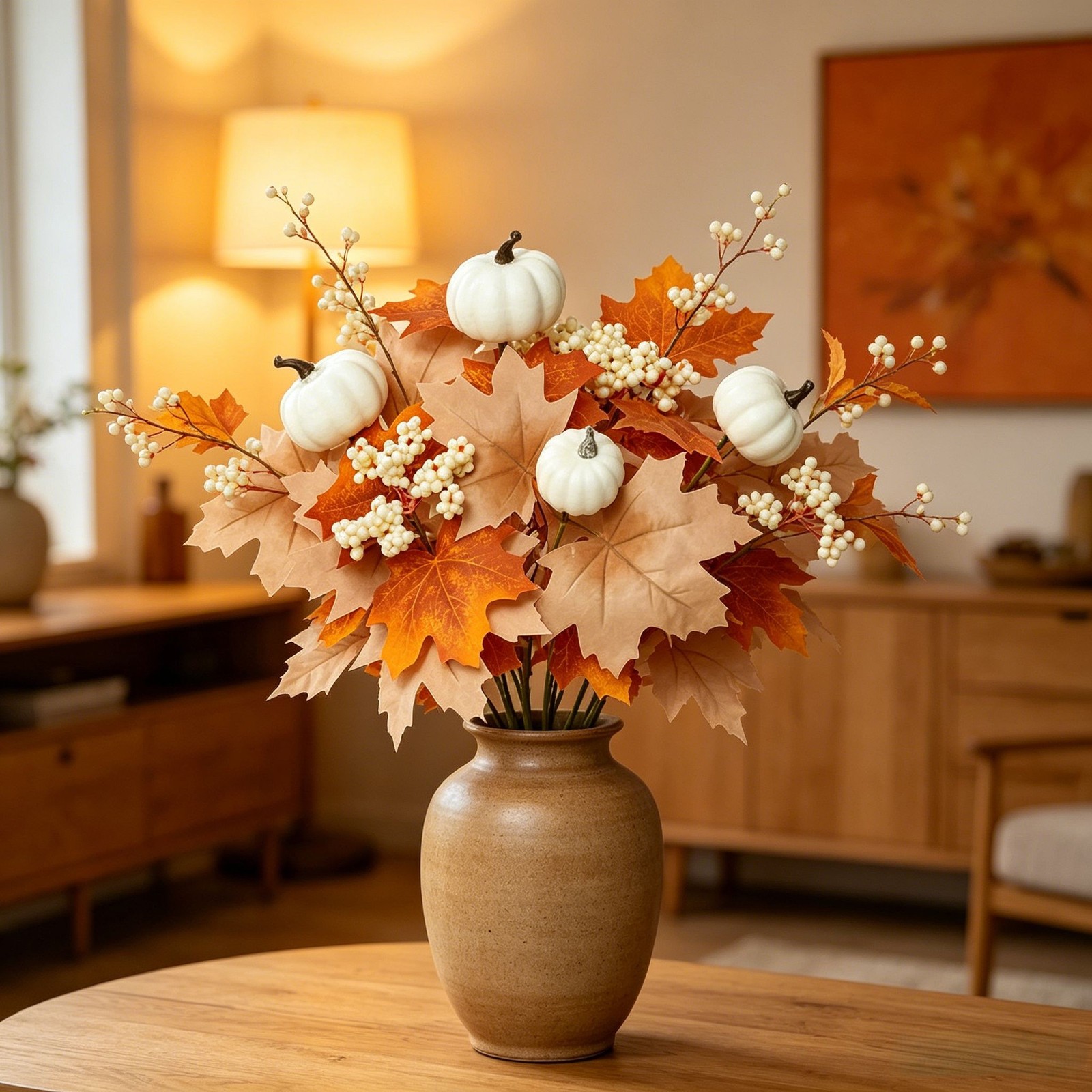 Artificial For Bouquet 12.6in with Pink Pumpkin Maple Leaves and Berries