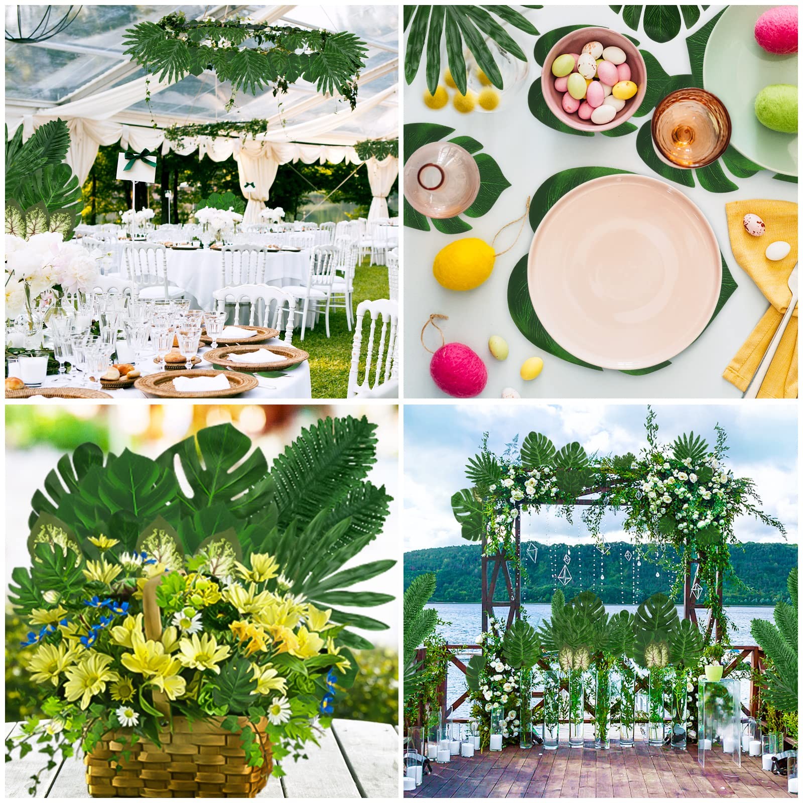 Jungle Party Decorations, 78 Pieces 8 Kinds Artificial Palm Leaves Green Trop…