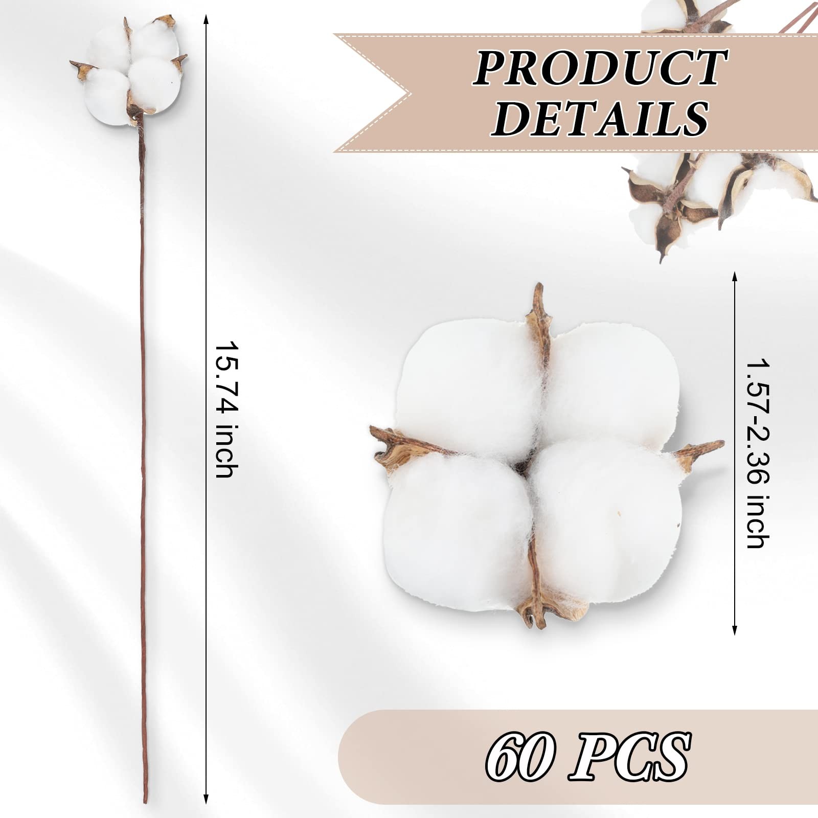 60 Pcs 60 Balls Artificial Cotton Flowers Antique Cotton Stems Farmhouse Deco…
