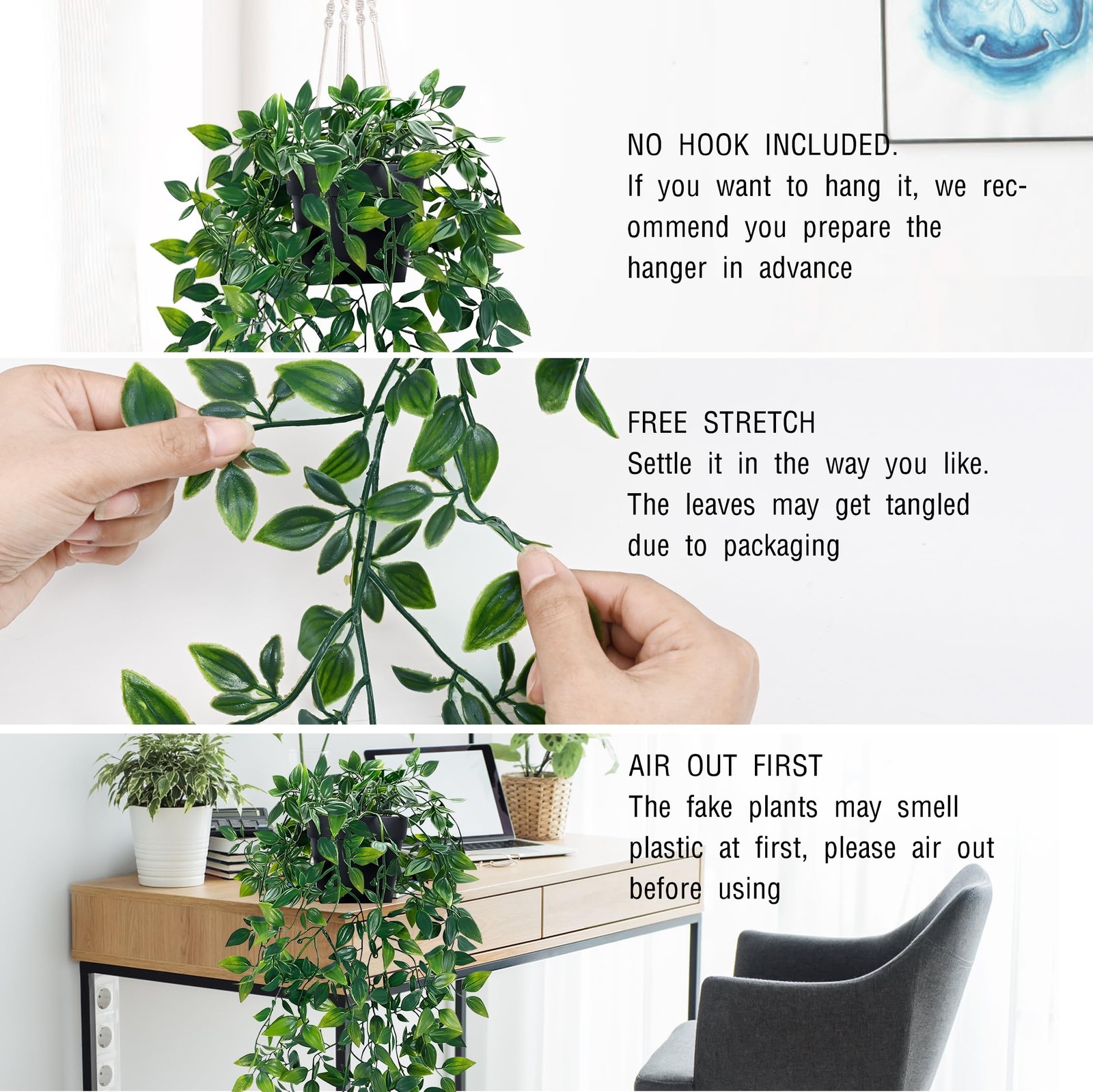 2Pcs Fake Hanging Plants with Pot Deep Green Eucalyptus Leaves UV Resistant F…