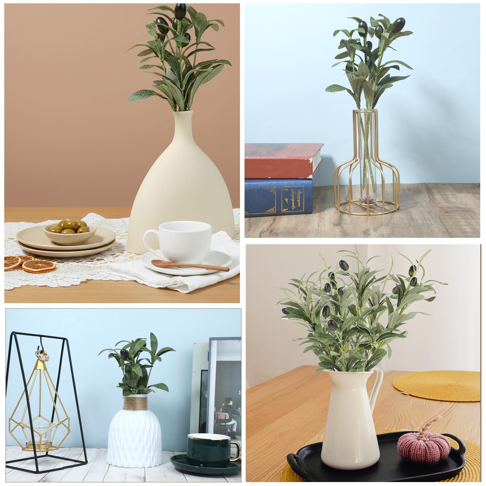 10.23″ Artificial Olive Leaves Stems, 10 Sticks Fake Olive Branches for Vases…