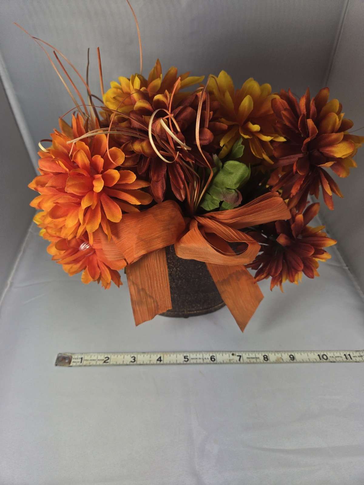 Fall Floral Decor Bouquet & Vase, Autumn Arrangement w/ Leaves Centerpiece