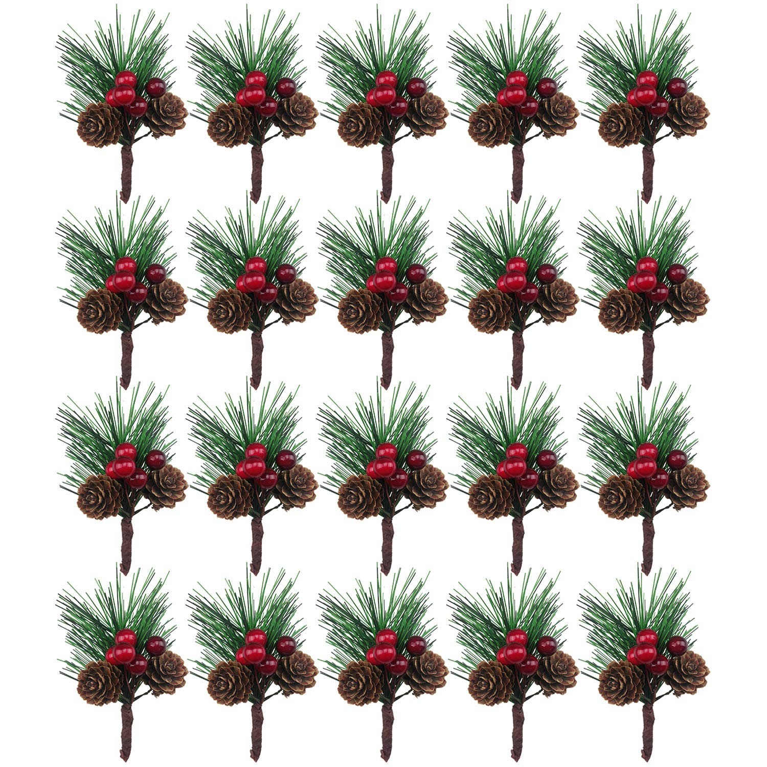 Artificial Pine Picks Small Tree Plants Red Pinecones Christmas Decor 20 PCS