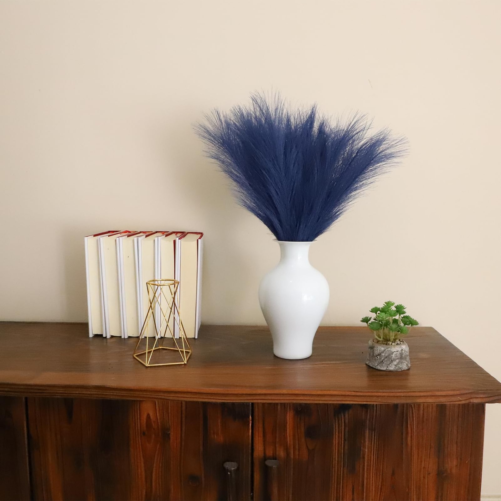Navy Blue Faux Pampas Grass Decor 18-Inch Short 6 Stems Dried Flowers for Sma…