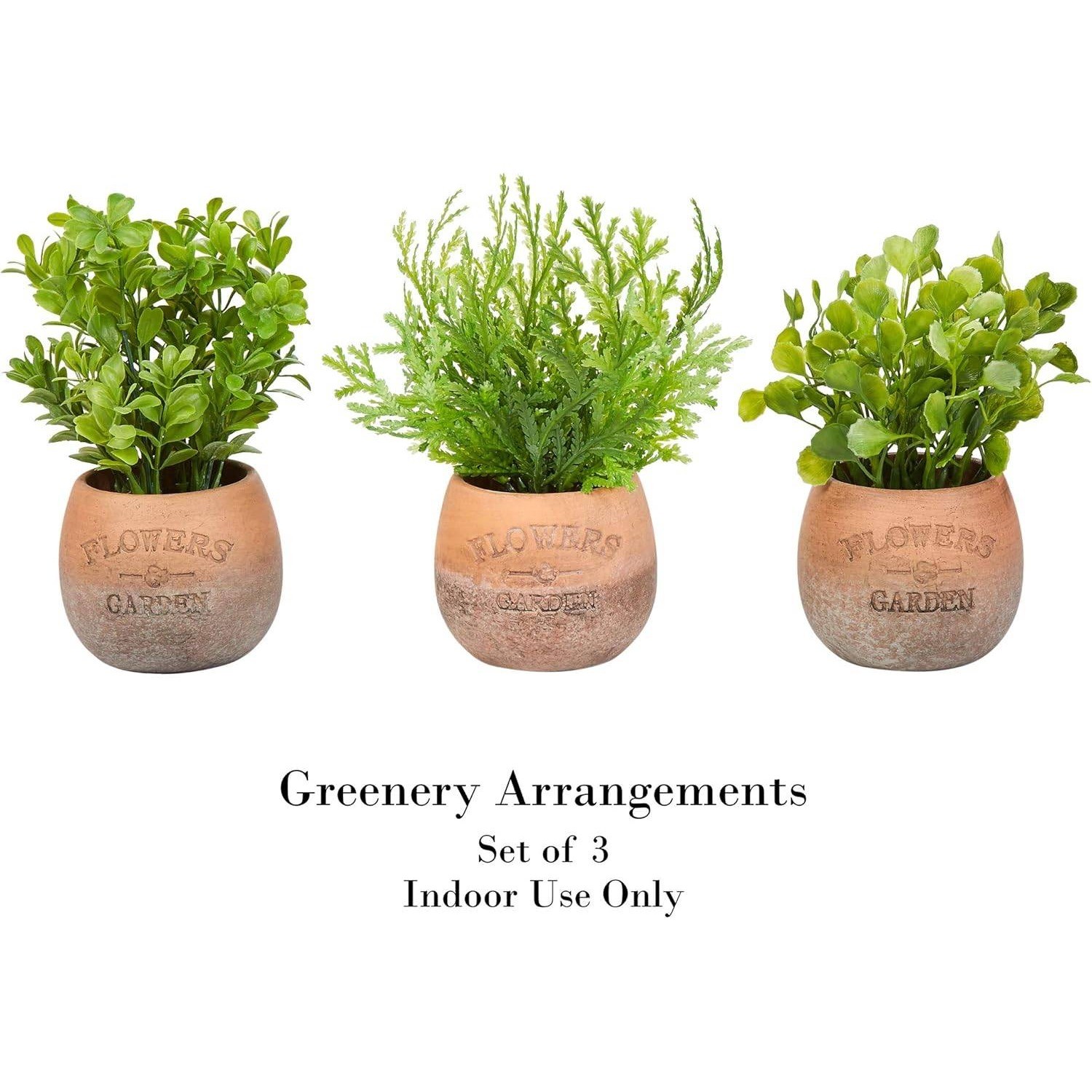 Pure Garden Set of 3 Artificial 8 inch Greenery Plants in Flowers Garden Pots