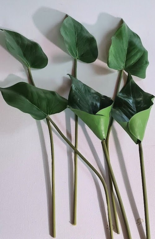 Real touch anthurium leaves with stems