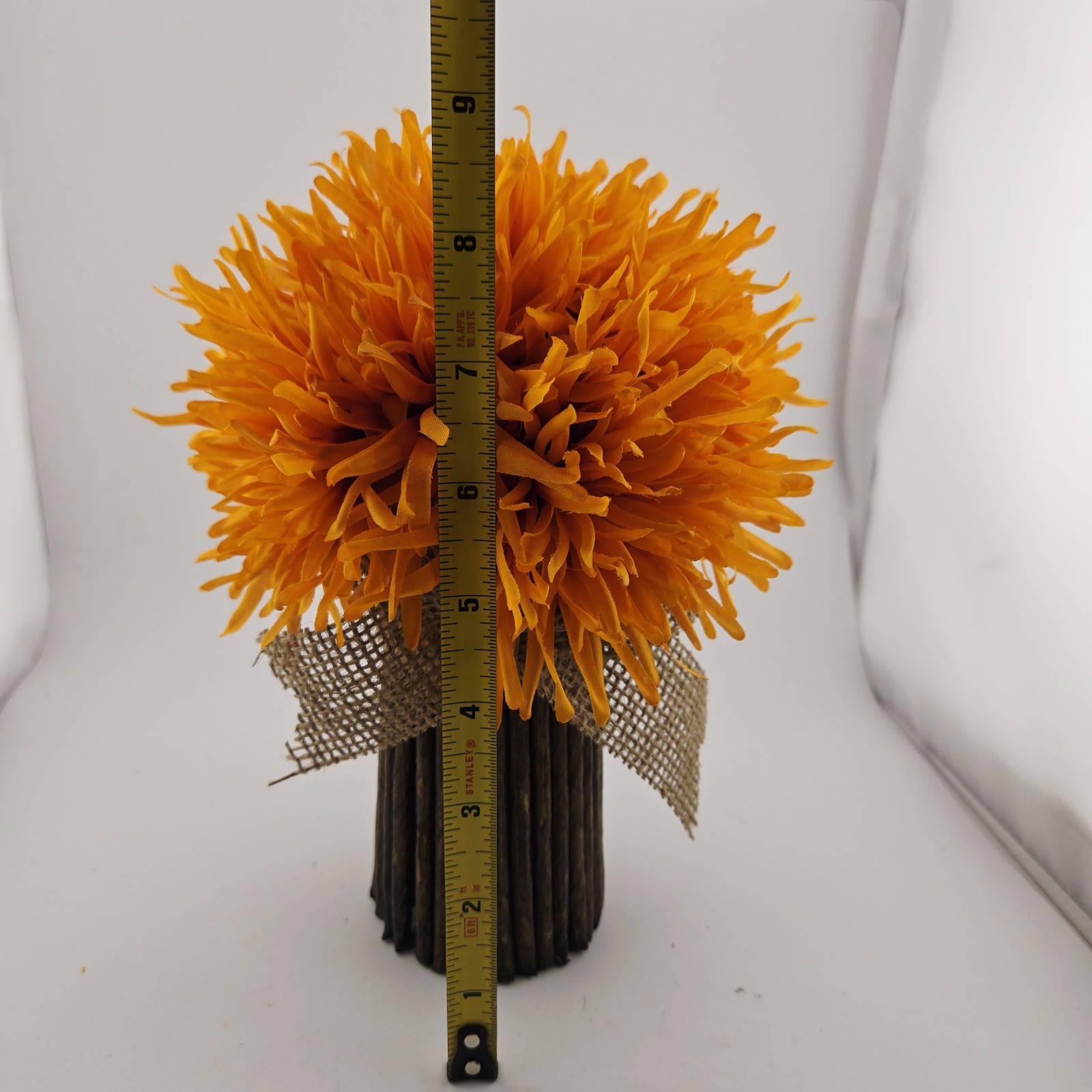 Orange Mum Artificial Floral Arrangement Lot of 6 Natural Vase 9″
