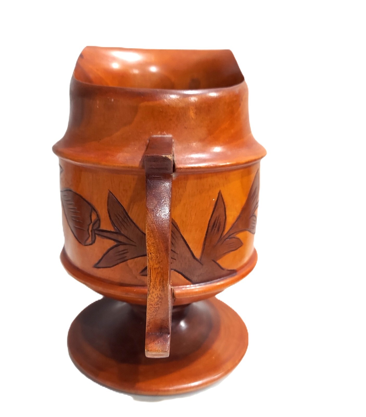 White Peonies in Hand Carved Teak Polynesian Tiki-style Wood Pitcher Arrangement