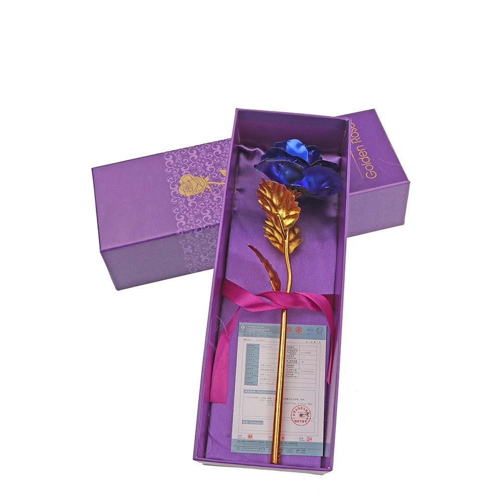 24K Golden Rose, ALLOMN Long Stem Real Rose Dipped in Gold with Gift Box