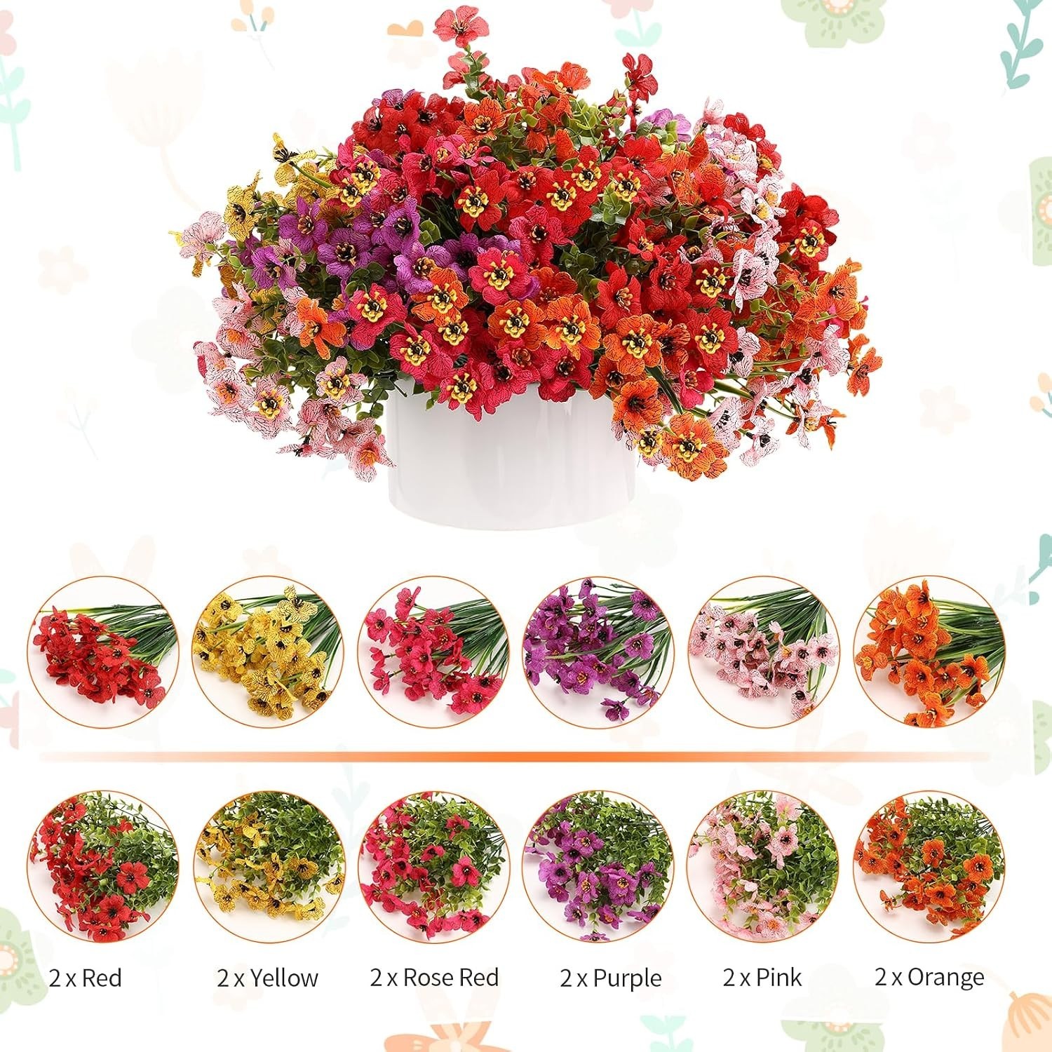 24 Bundles Artificial Flowers for Outdoors UV Resistant Silk Fake Flowers Faux