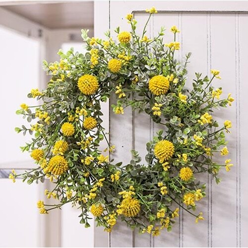 New Farmhouse YELLOW EUCALYPTUS FLORAL CANDLE RING Wreath 6″ Cottage Country