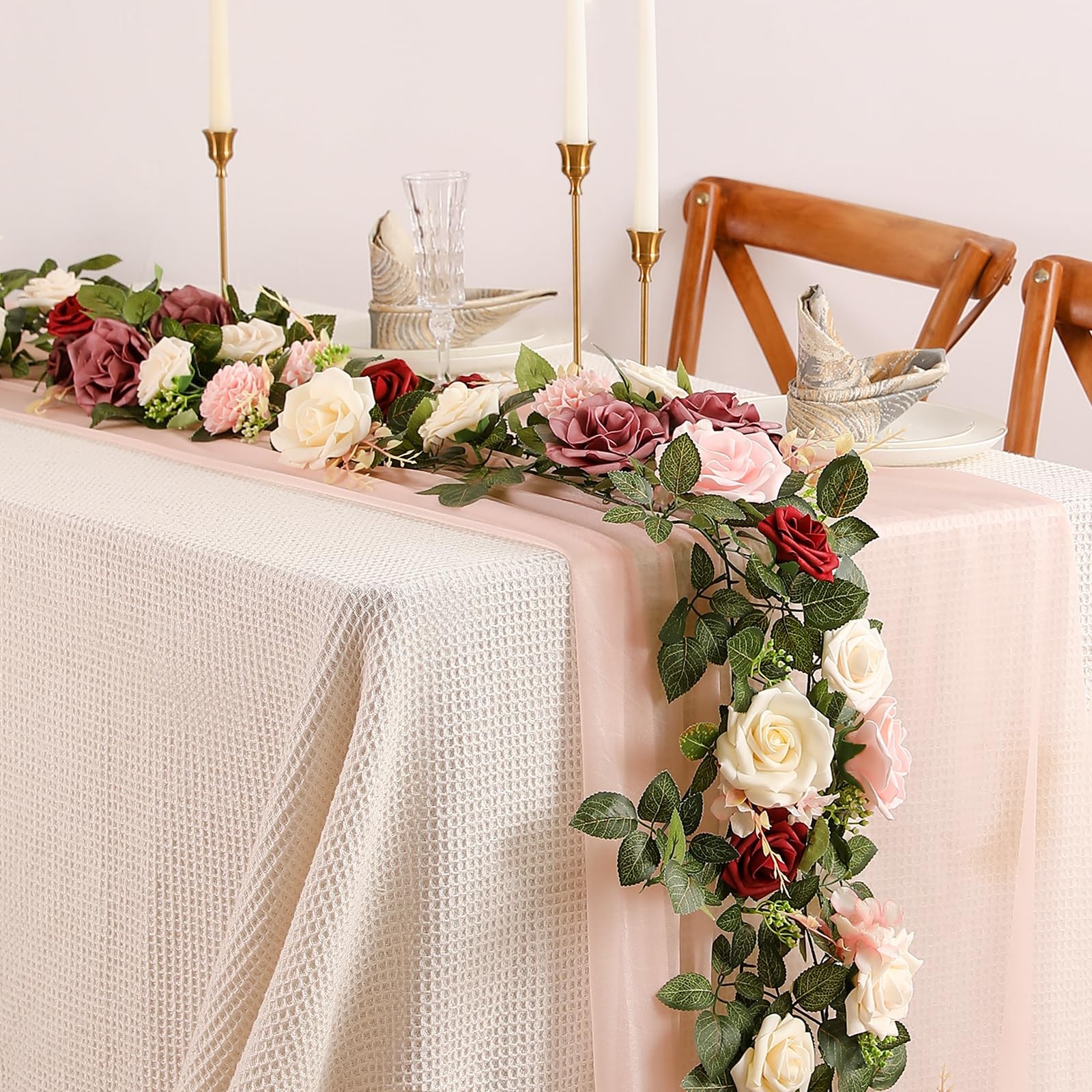 5FT Artificial Rose Flower Burgundy Fake Floral Garland for Wedding Ceremony …