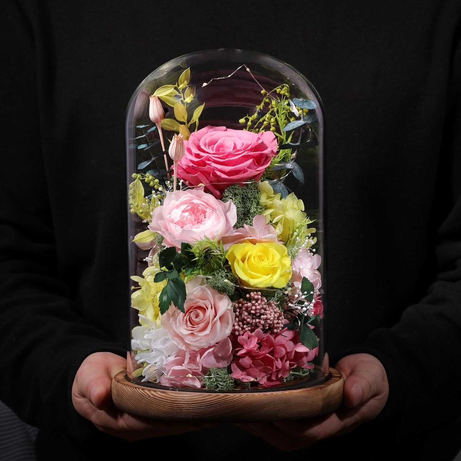 Flowers for Delivery Preserved Flowers Rose in Glass Dome,Pink Rose Forever Flow