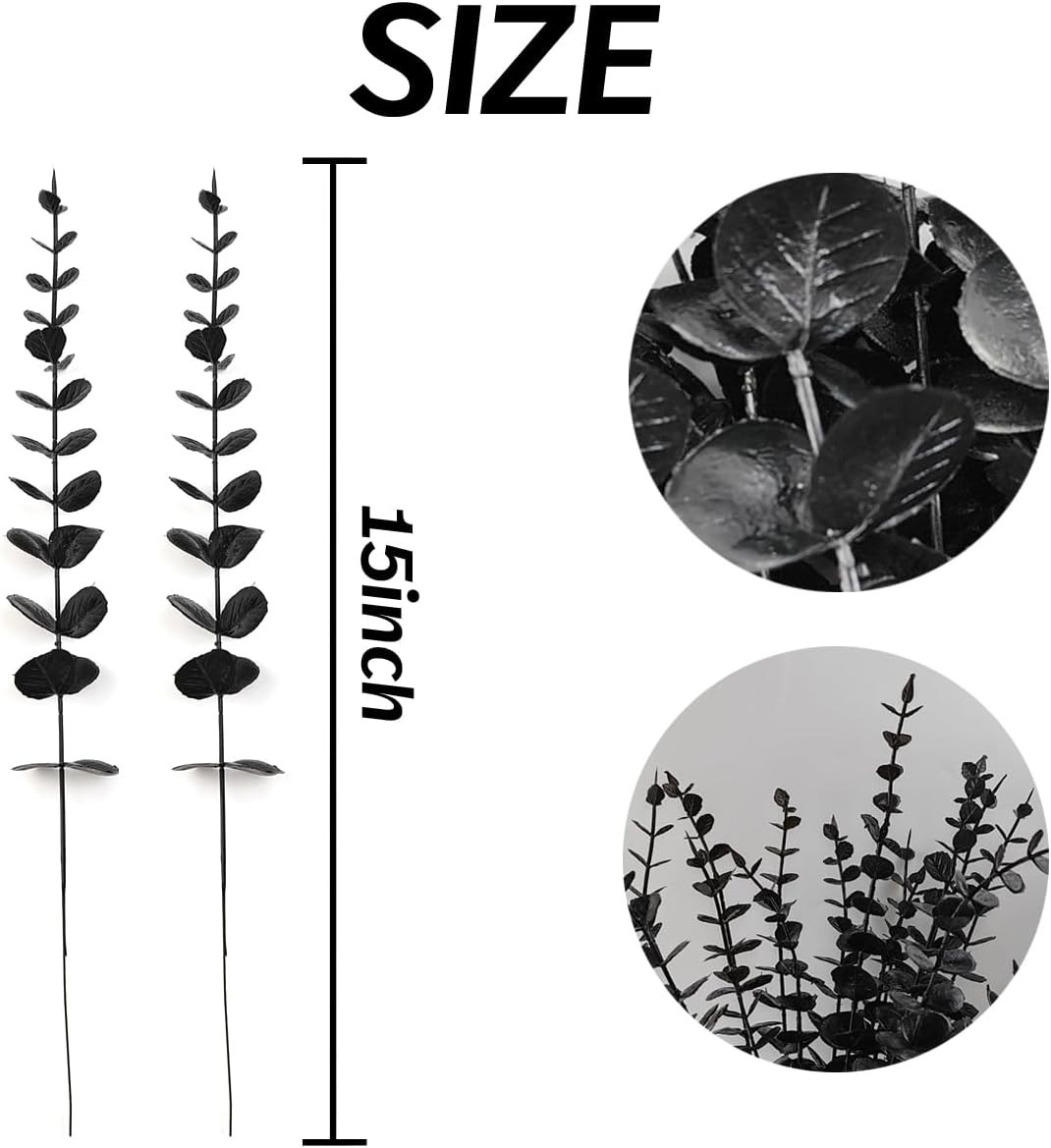 14 piezas de tallos de eucalipto negro de 38 cm (15 pulgadas), hojas artificiale