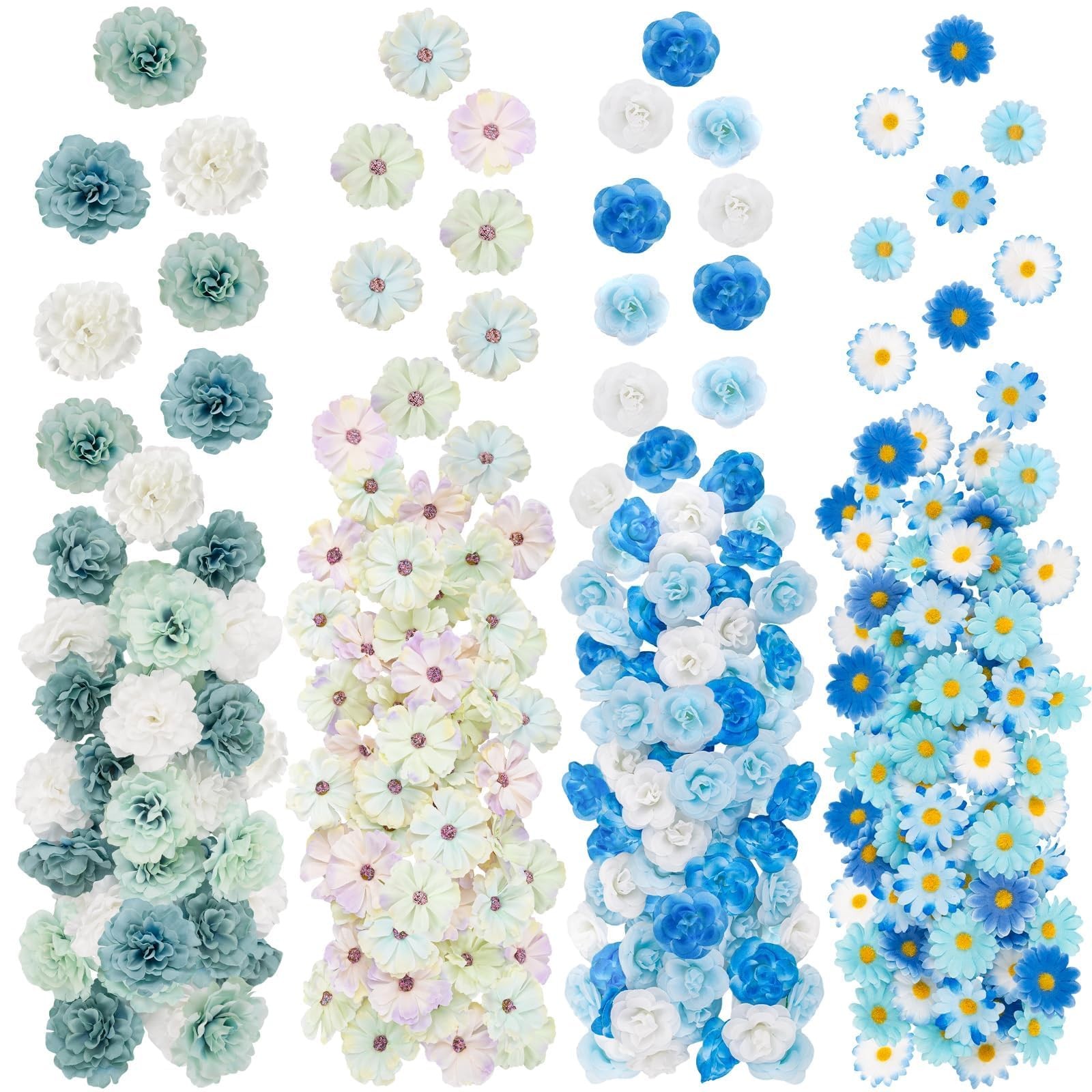 310 PCS Blue Mini Fake Flower Heads Artificial Silk Daisy Buds Floral DIY Craft