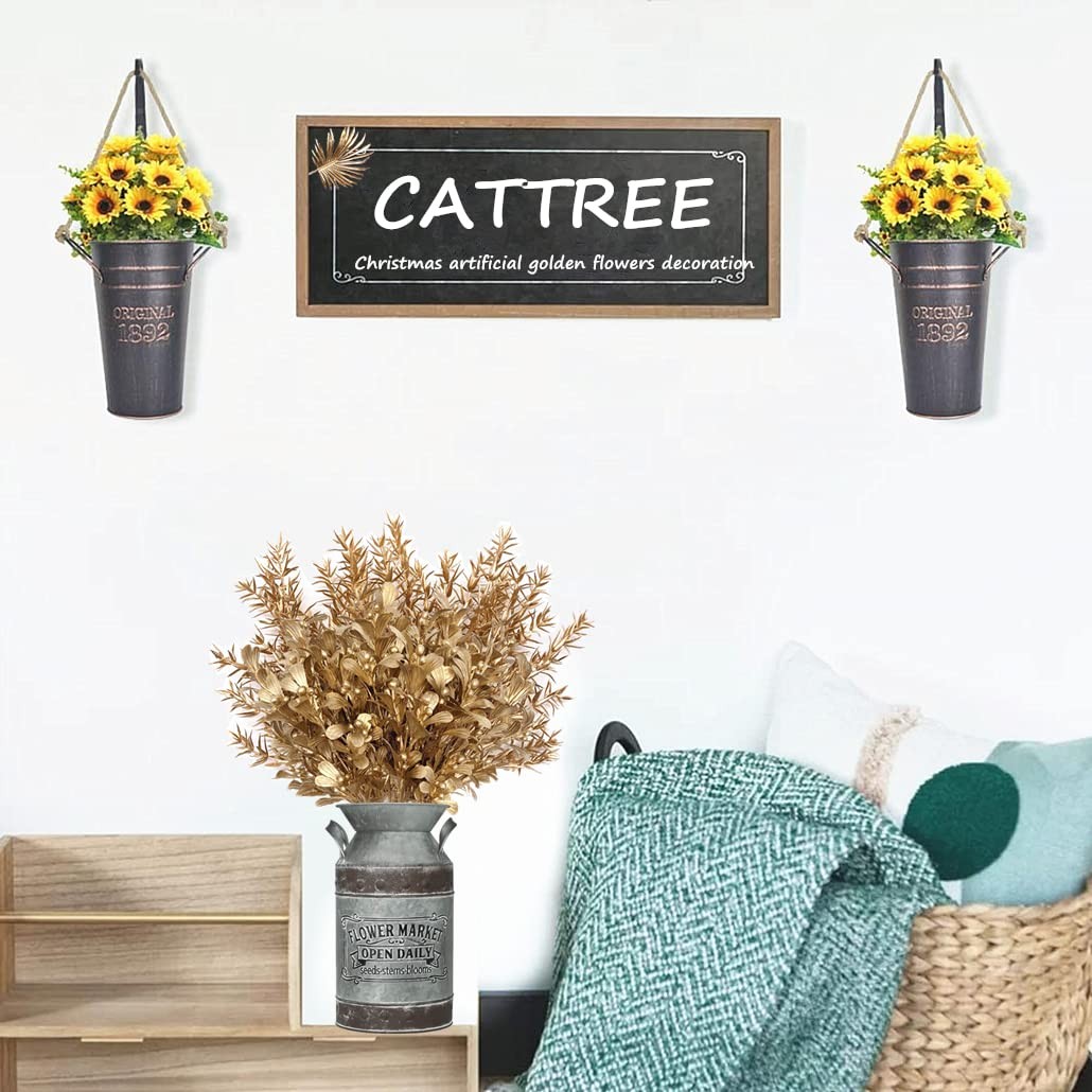 Gold Decorations Artificial Plants, CATTREE Golden Berry Leaves Fake Simulation