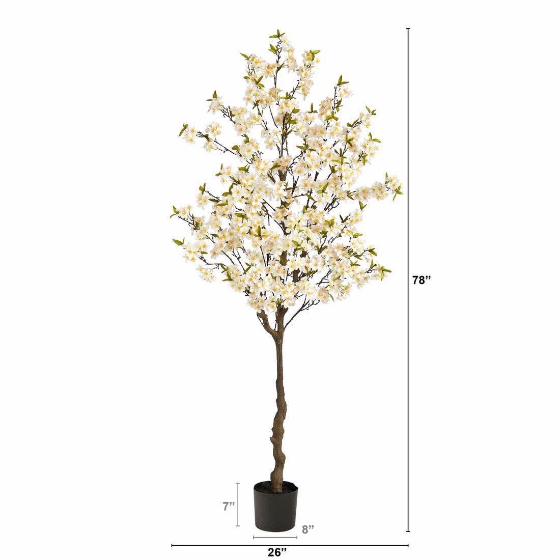 Artificial Cherry Blossom Tree in Black Pot Planter, White/Green 78″ Tall