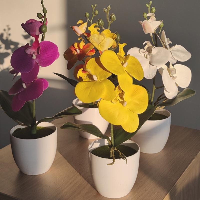 Artificial Orchid Bonsai Fake Potted Plant Home Office Wedding Decor