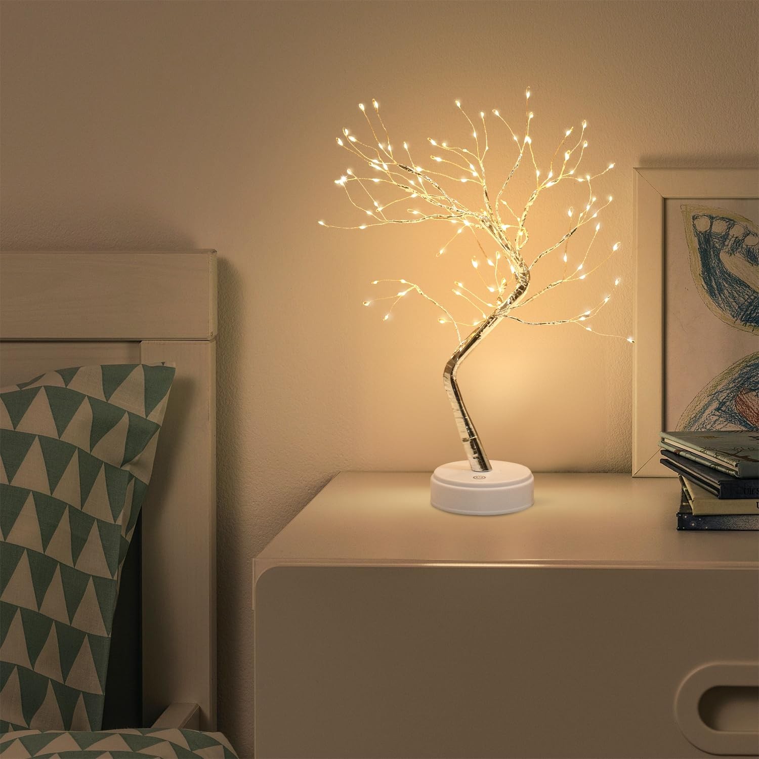 21 Inch 108 LED Tree Lamp Warm White Silver Artificial Desktop Light Decor
