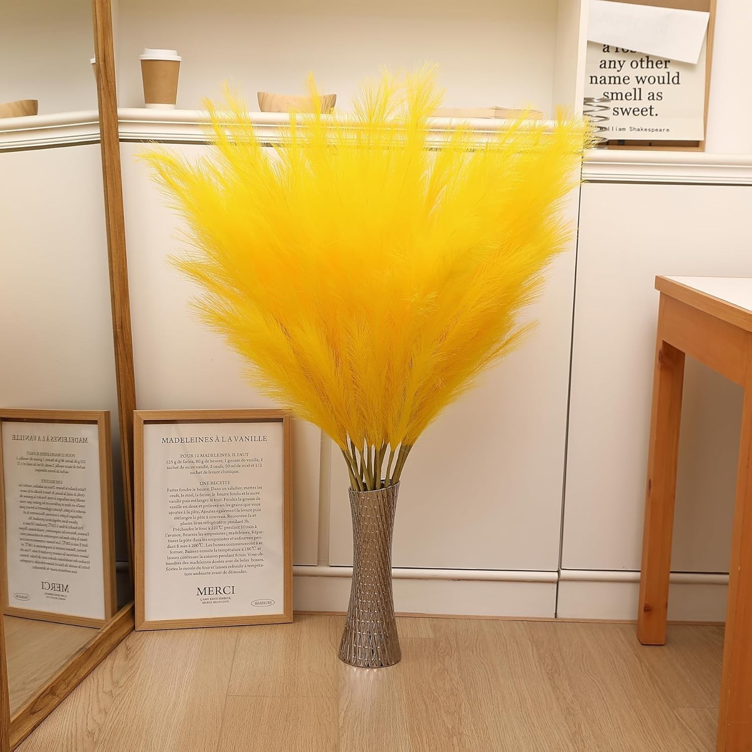 8 PCS 45 Inch Tall Yellow Large Faux Pampas Grass Artificial Flowers Vase