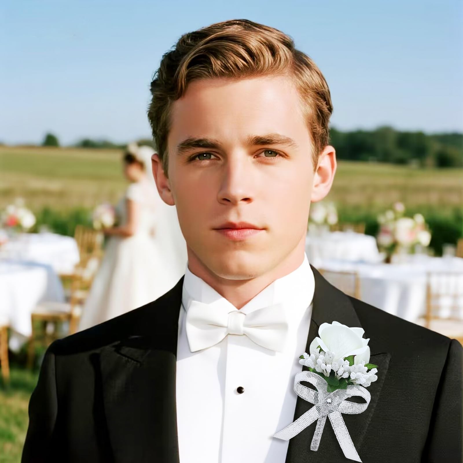 2Pcs White Boutonniere for Men, Groom and Groomsmen Best Man Artificial Rose …