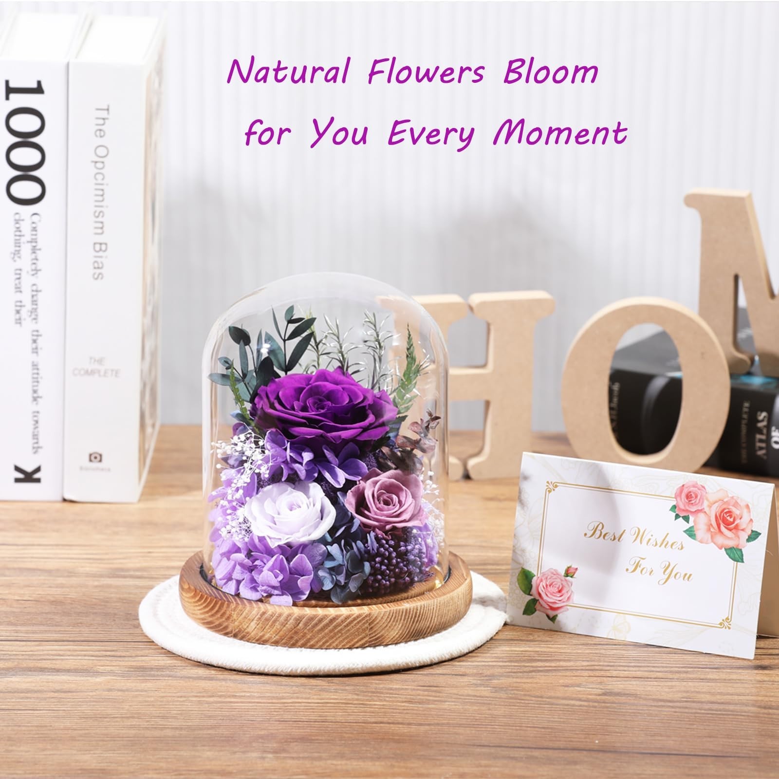Preserved Purple Rose in Glass Dome – Long-Lasting Forever Flowers Gift for Wome