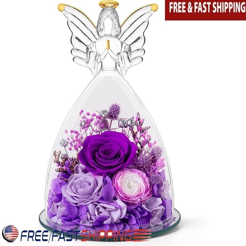 Angel Roses Gift Mom Preserved Flowers Glass Angel Figurines Gifts Her Versatile