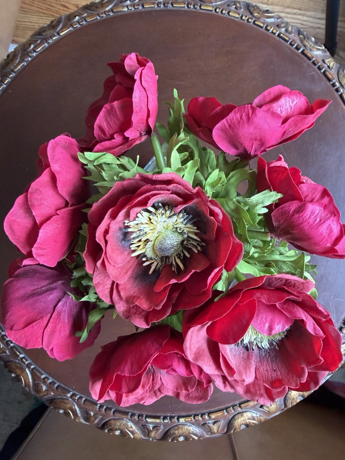 Artificial Red Poppy Floral Arrangement, Clear Glass Cube Vase, Plastic