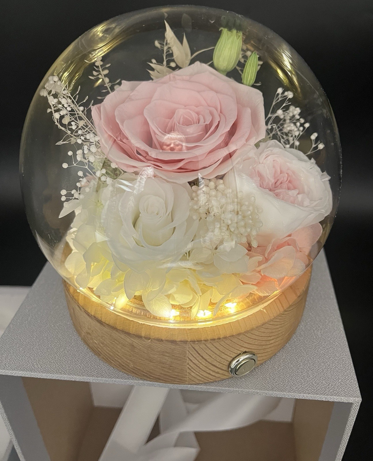 Valley of Rain & Forest Long-Lasting Real Flowers LED Light up Pink White Roses