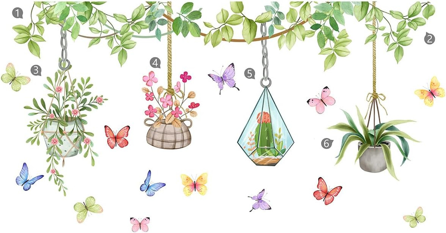 Potted Plant Window Clings Flower Catcus Hanging Vines Glass Wall Decals Sticker