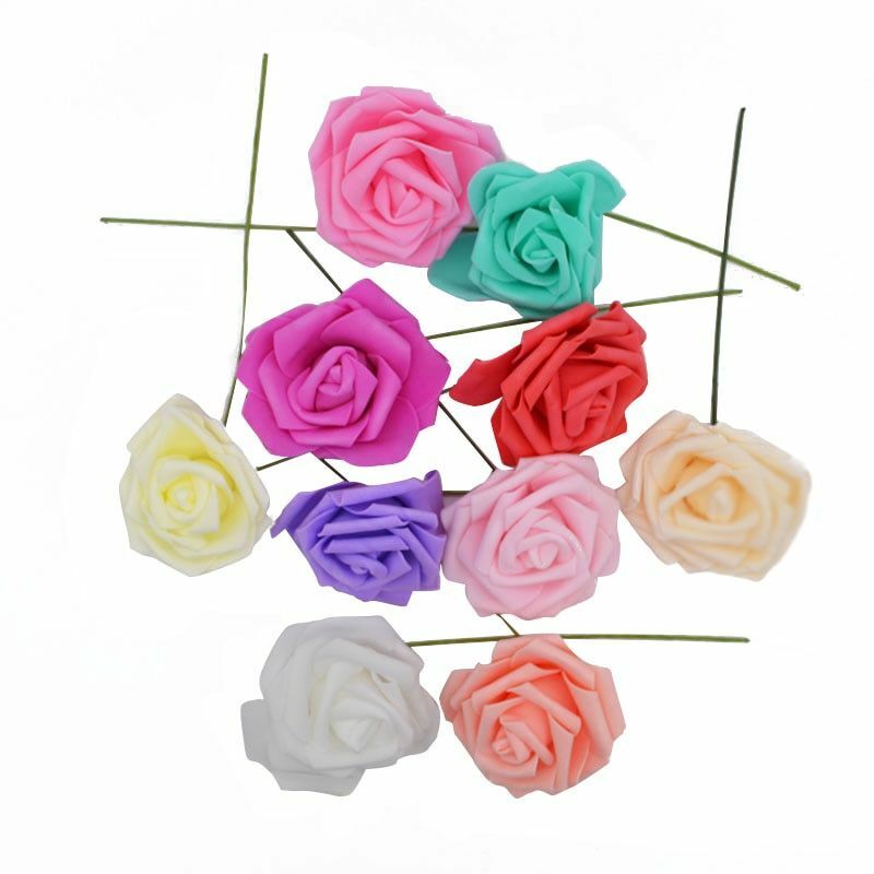 25 Heads 8CM Colorful Artificial PE Foam Rose Flowers Bride Home Bouquet Decor